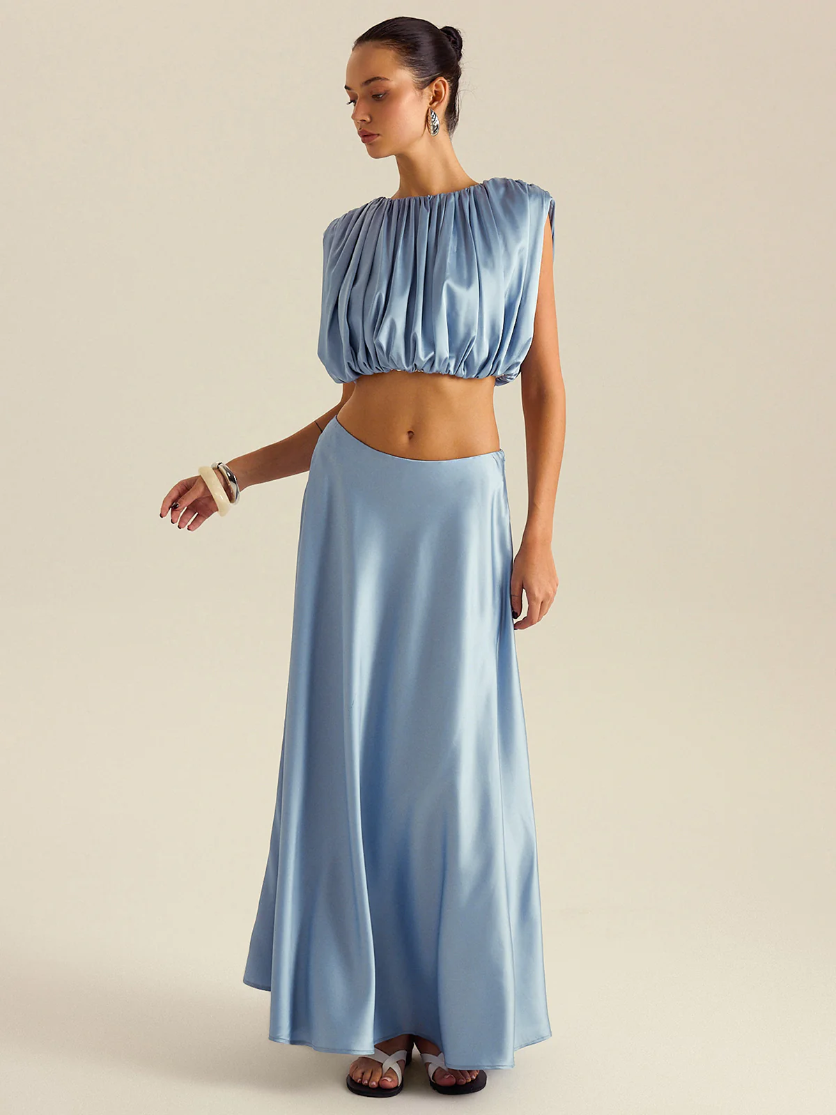 Ruched Crop Top Skirt Set - Takermore