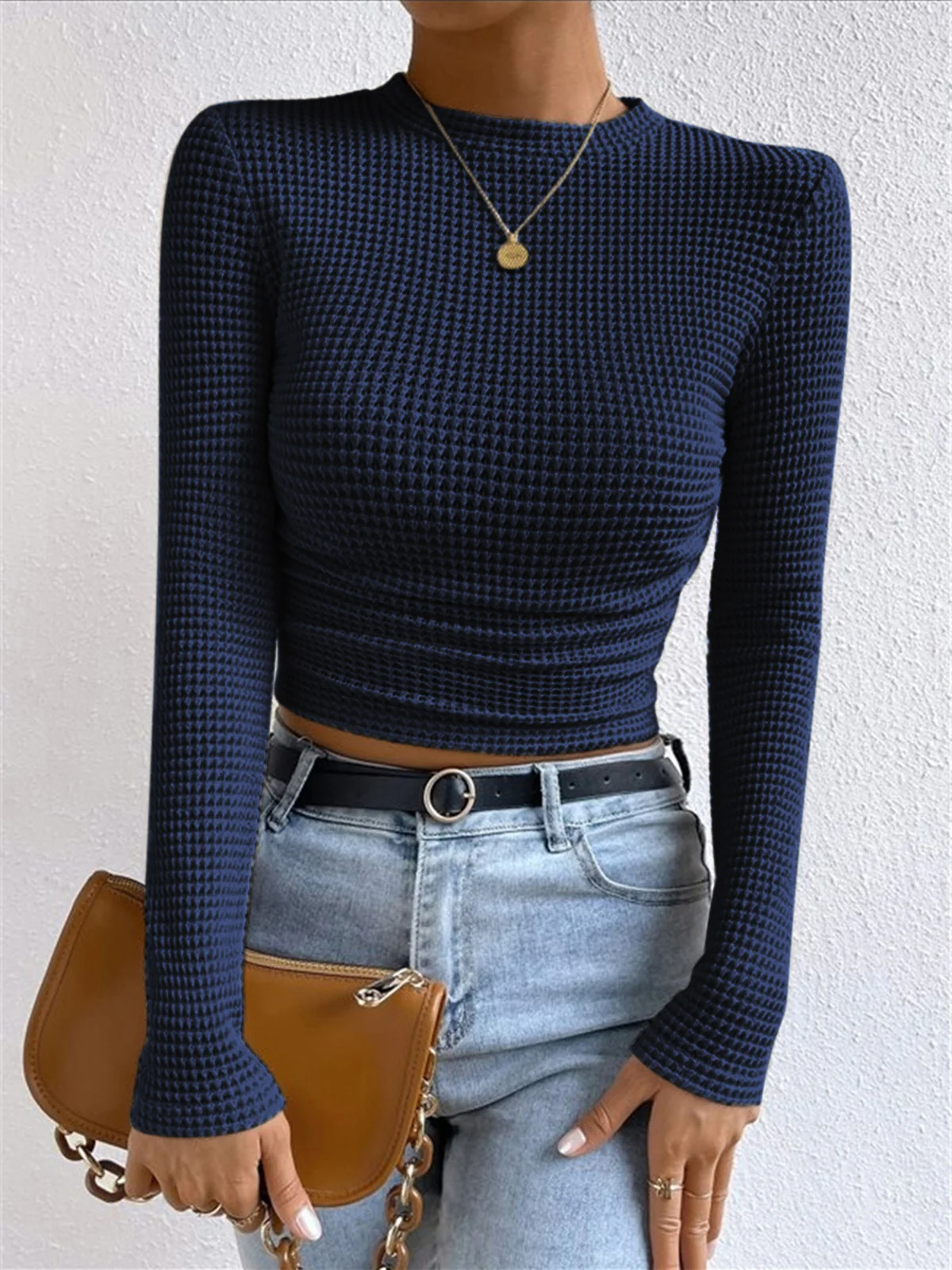Plain Waffle Slim Sweater - Takermore
