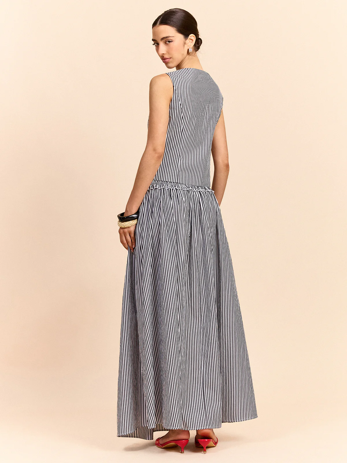 Striped Skirt Set with Tie-Front Top - Takermore