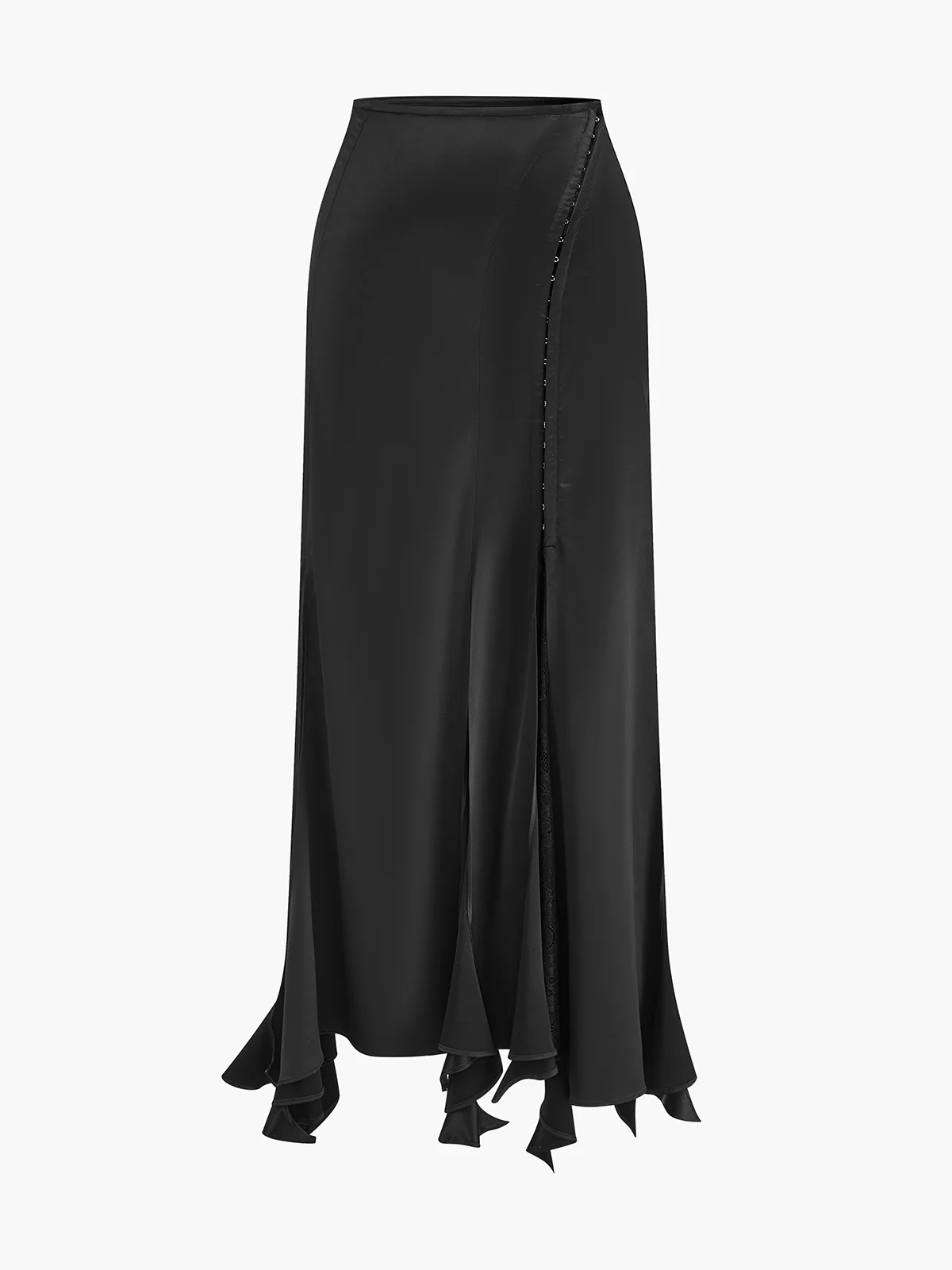 Lace & Hook Detail High Slit Skirt - Takermore