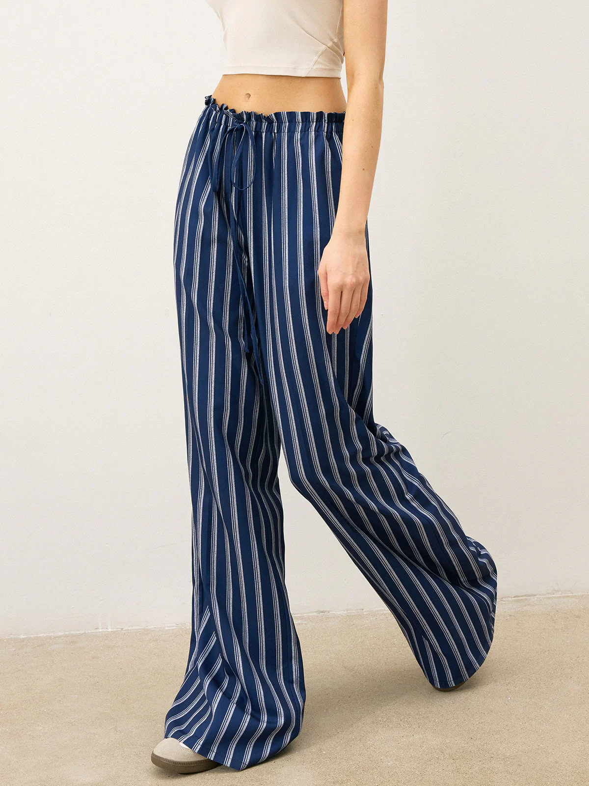Striped Drawstring Wide-Leg Pants - Takermore