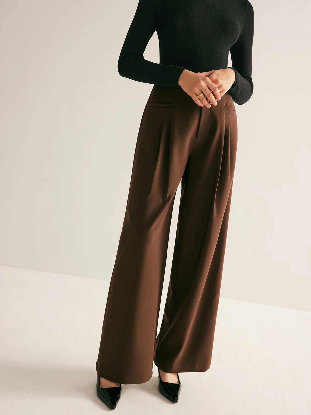 Casual Pleated Mid Waist Pants - Takermore