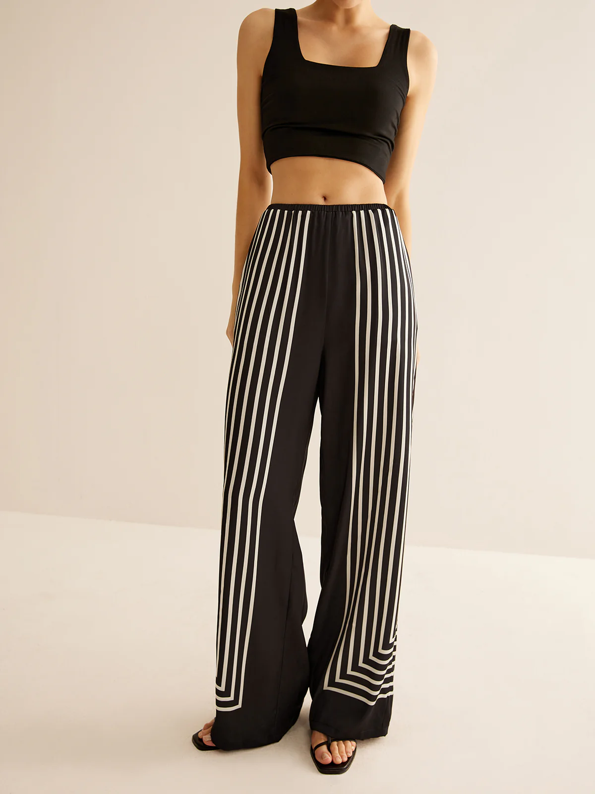 Geometric Pinstripe Satin Pants - Takermore