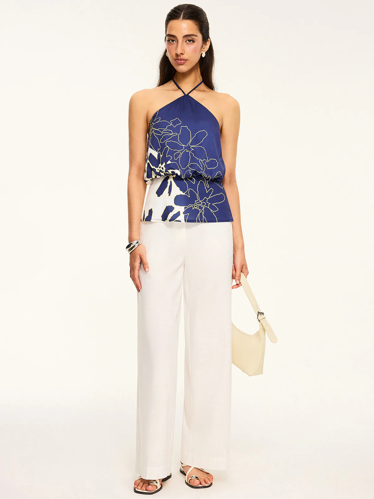 Floral Print Halter Backless Top - Takermore