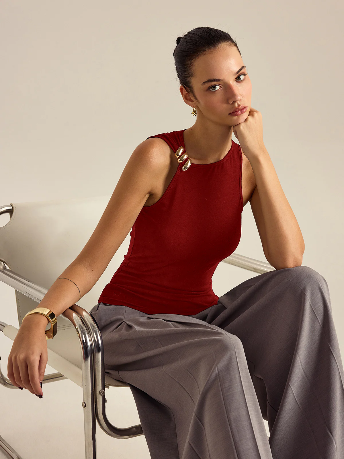 Metal Decor Sleeveless Top - Takermore