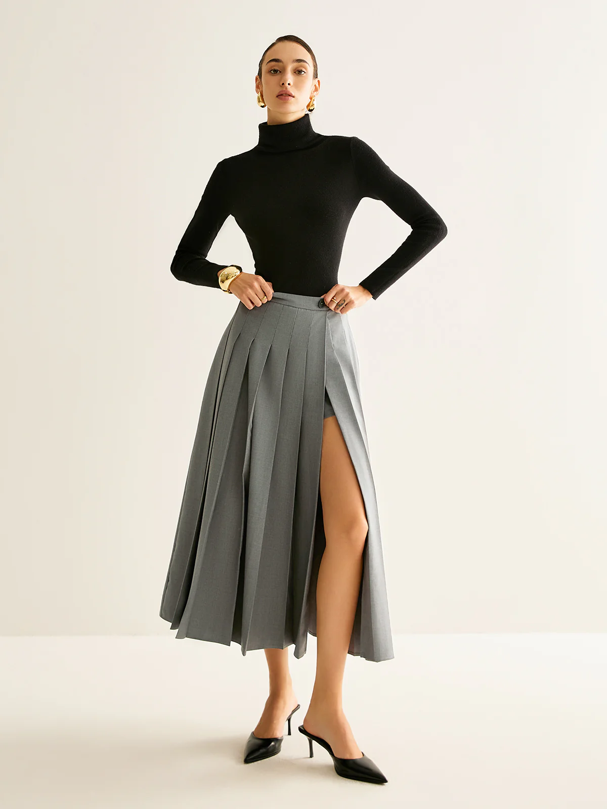 Pleated Slit Zipper Skirt - Takermore