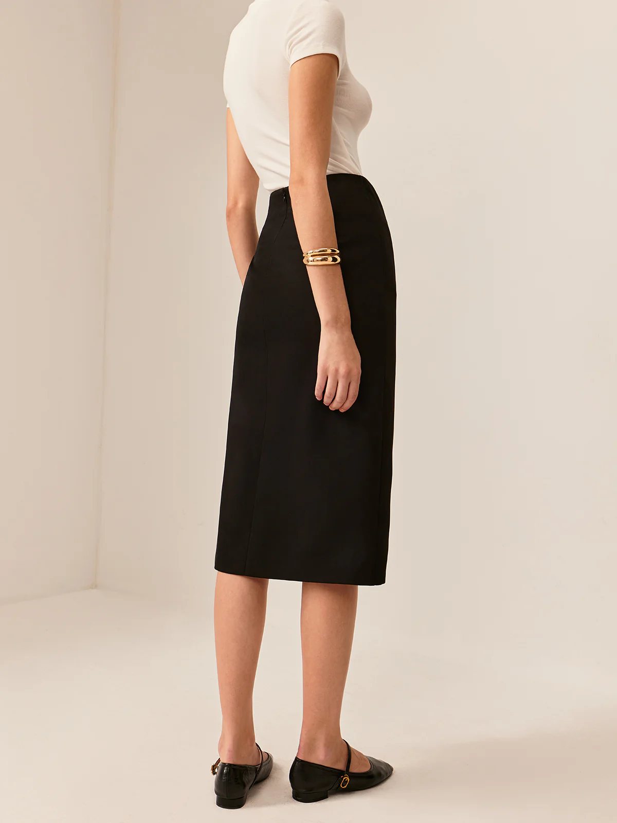 Metal-Detail Split Midi Skirt - Takermore