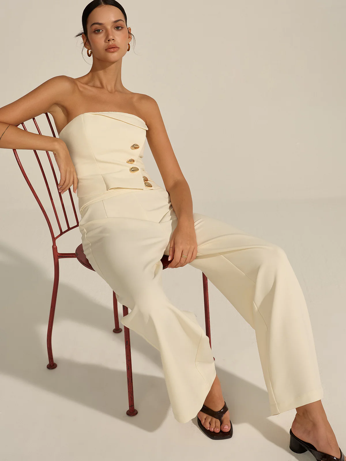 Metal Decor Strapless Crop Top - Takermore