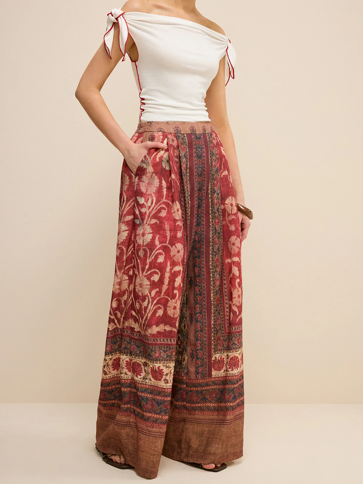 Boho Print Wide-Leg Pants - Takermore