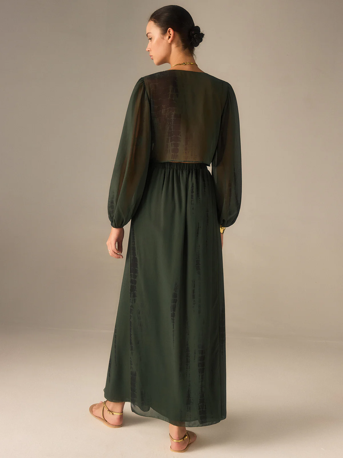 Chiffon Crop Top and Slit Maxi Skirt Set - Takermore