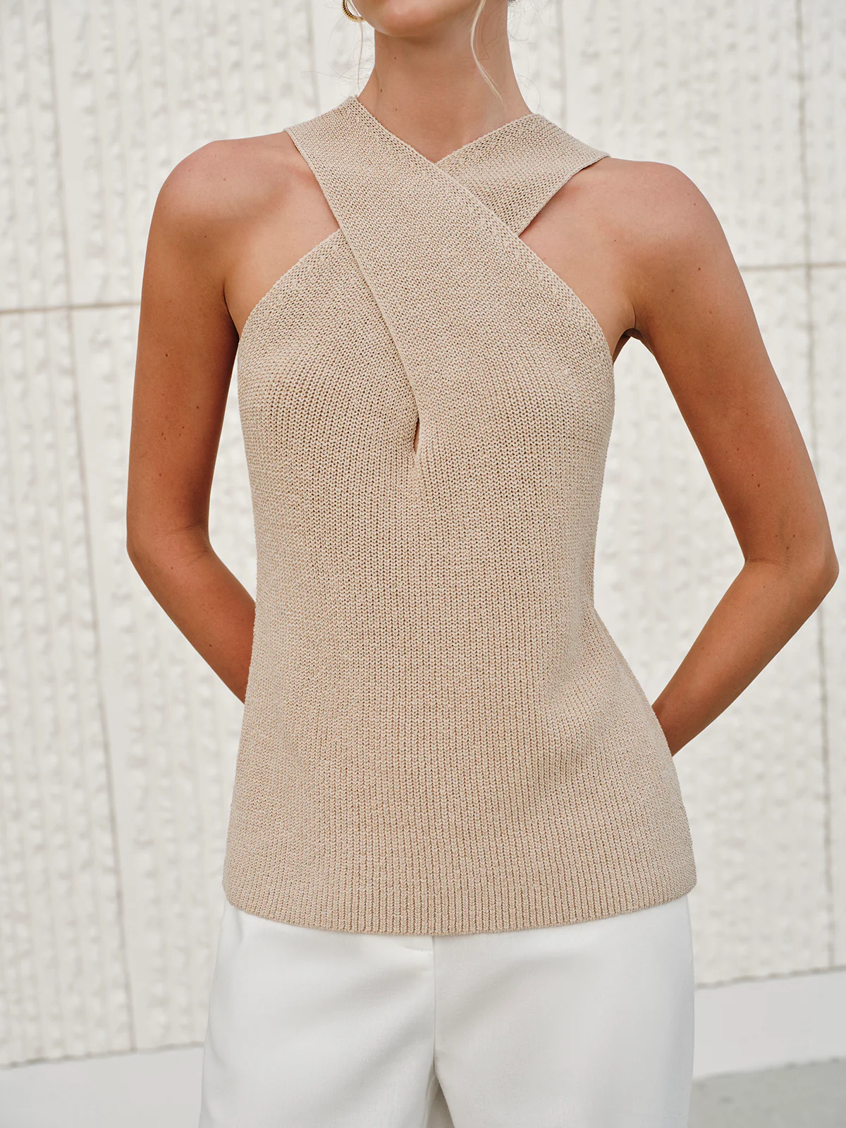 Halter Cross-Over Collar Tank Top - Takermore