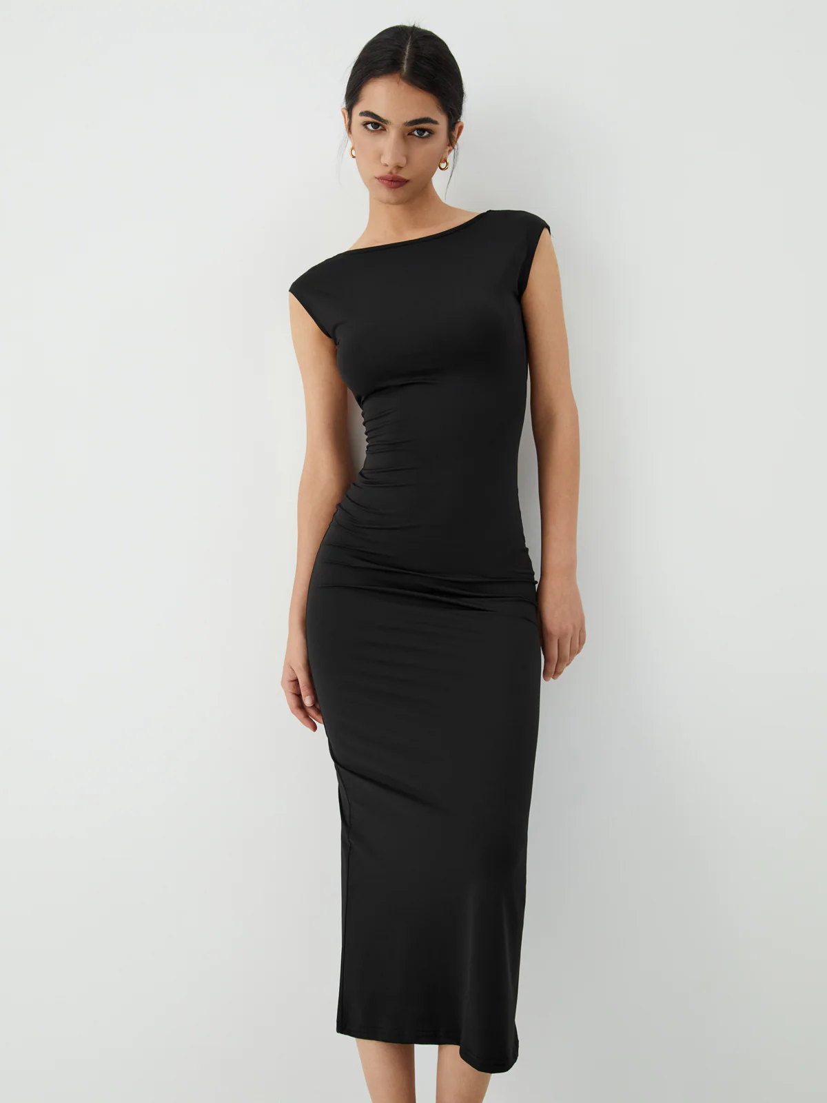 Solid Backless Midi Dress - Takermore