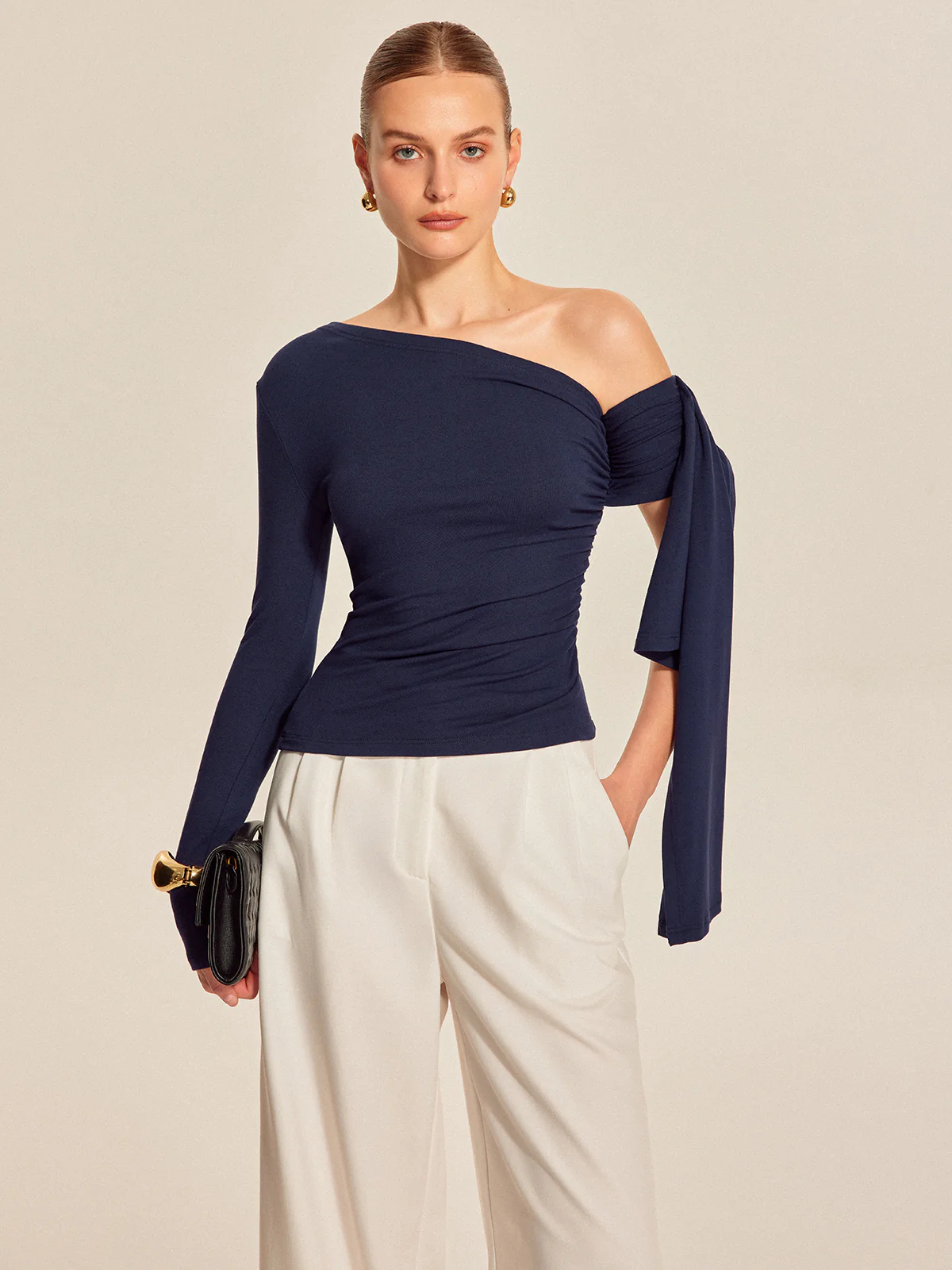 Asymmetrical Draped Sleeve Top - Takermore