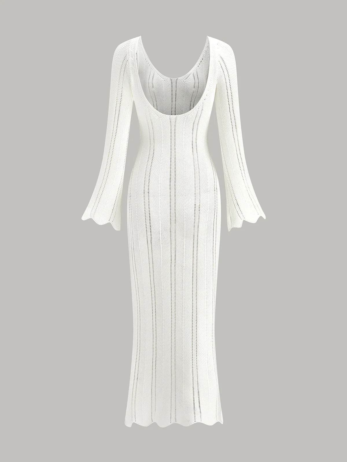 Hollow Ruffle Slim Maxi Sweater Dress - Takermore