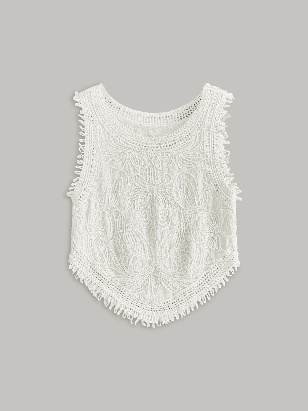 Semi-Sheer Crochet Lace Floral Detail Tank Top - Takermore