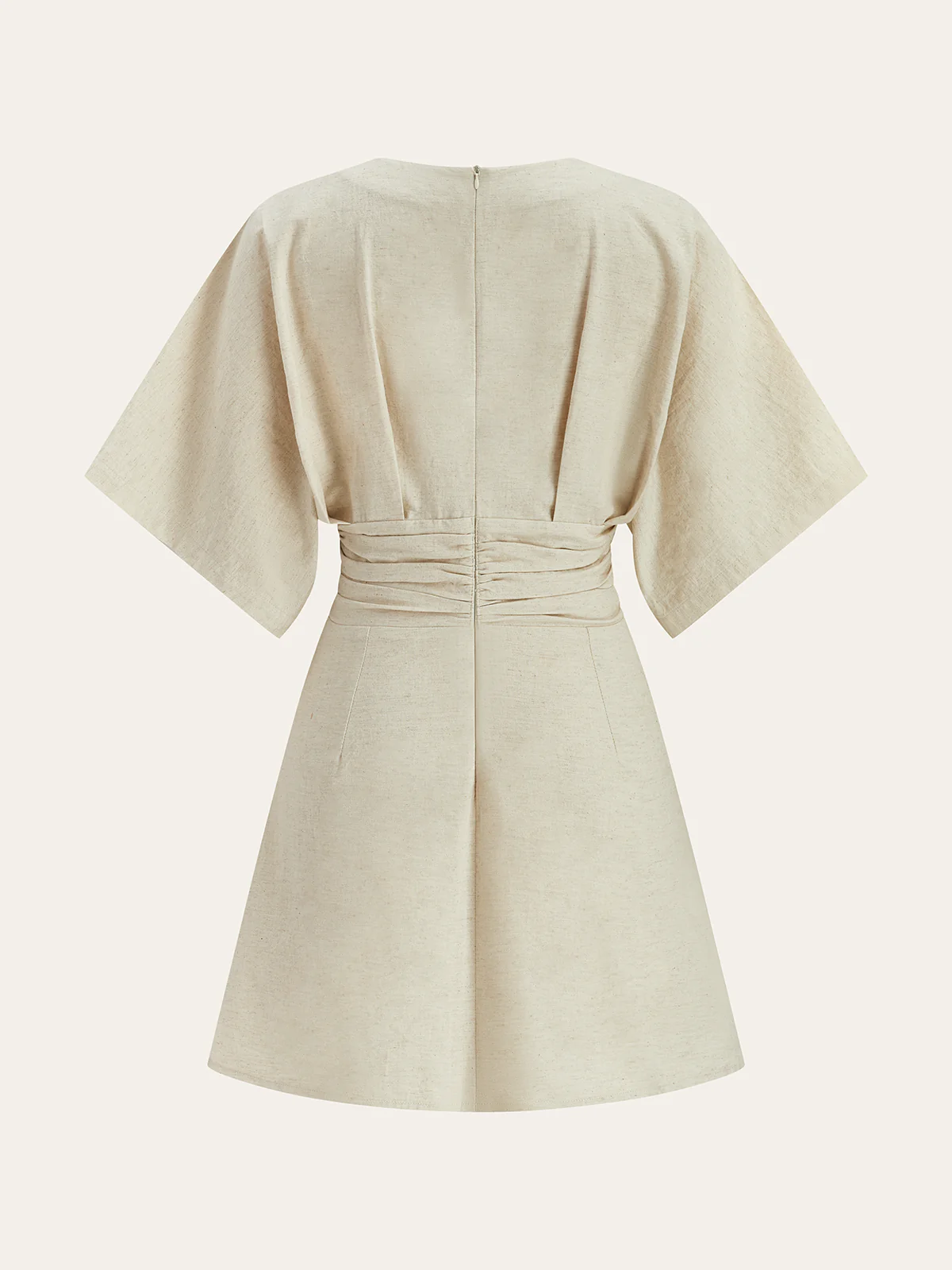 Cotton & Linen Ruched Button Detail Mini Dress - Takermore