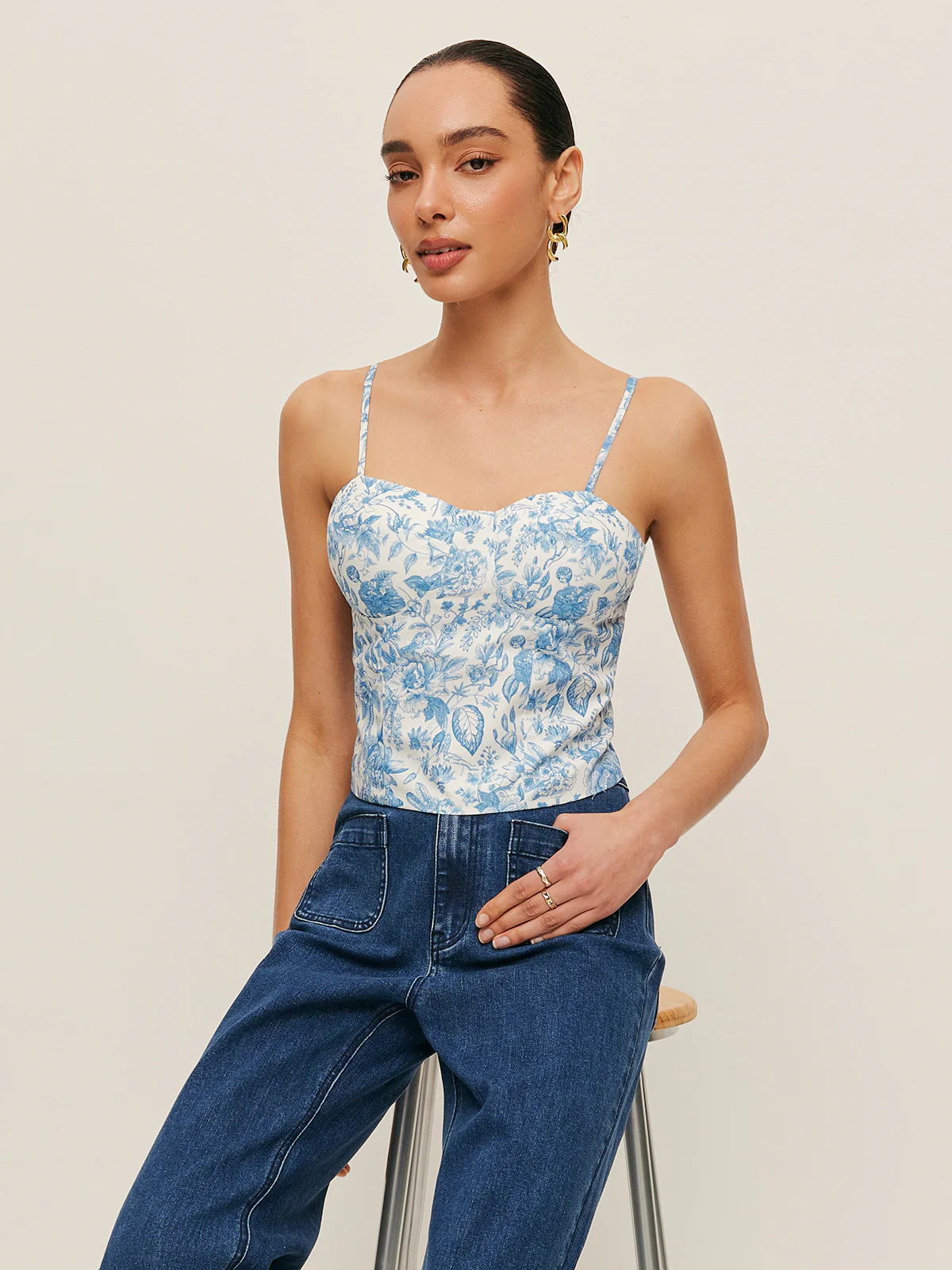 Floral Print Corset Crop Top - Takermore