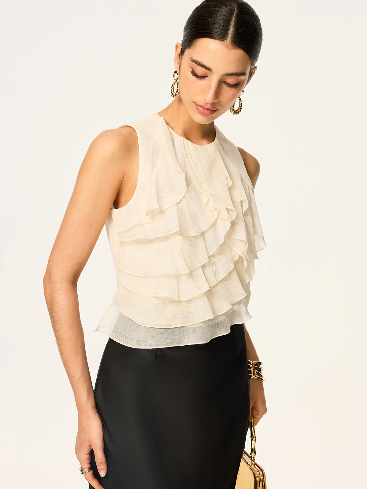 Ruffled Sleeveless Chiffon Top - Takermore
