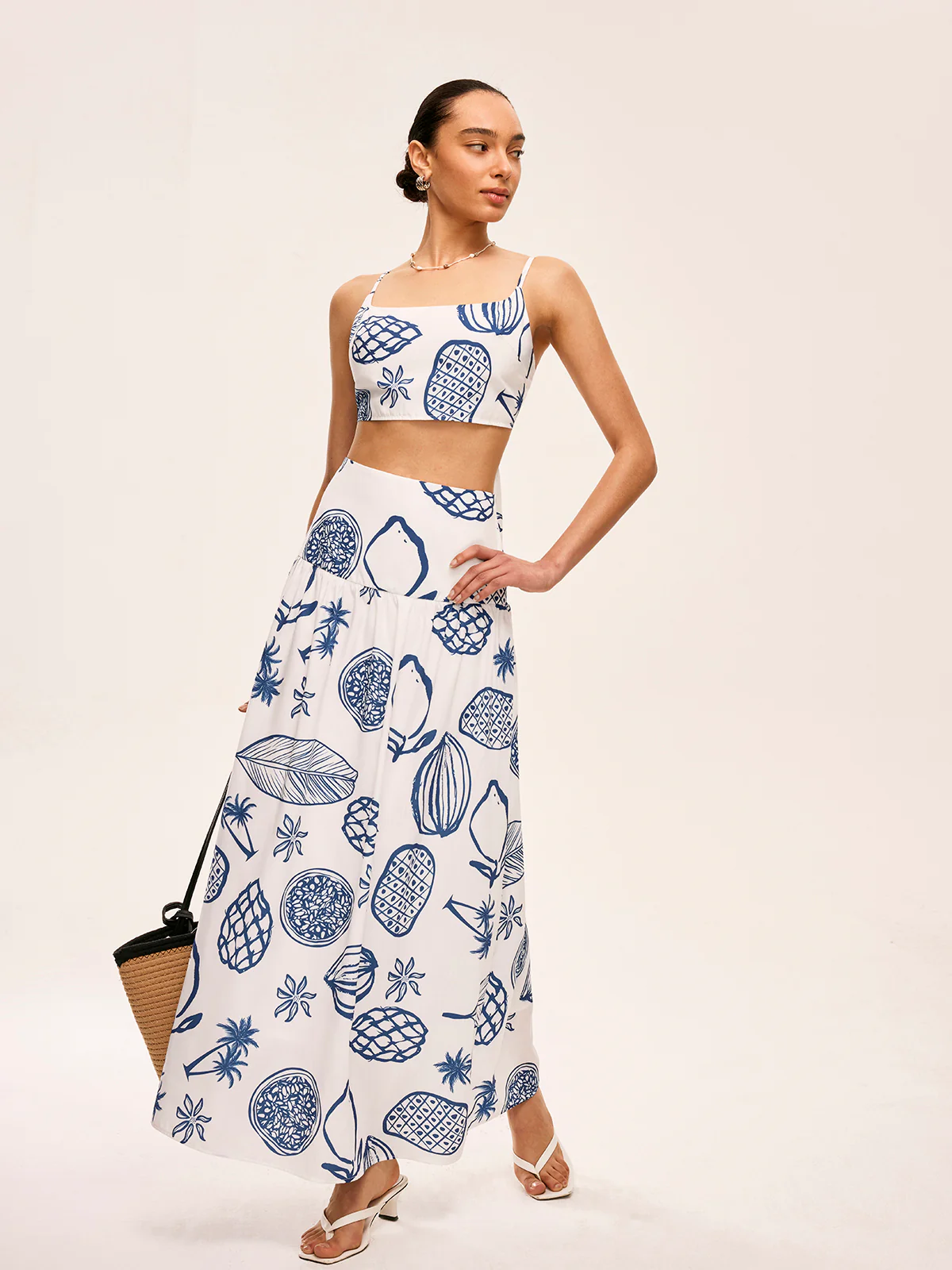 Printed Crop Top With Skirt Set - Takermore
