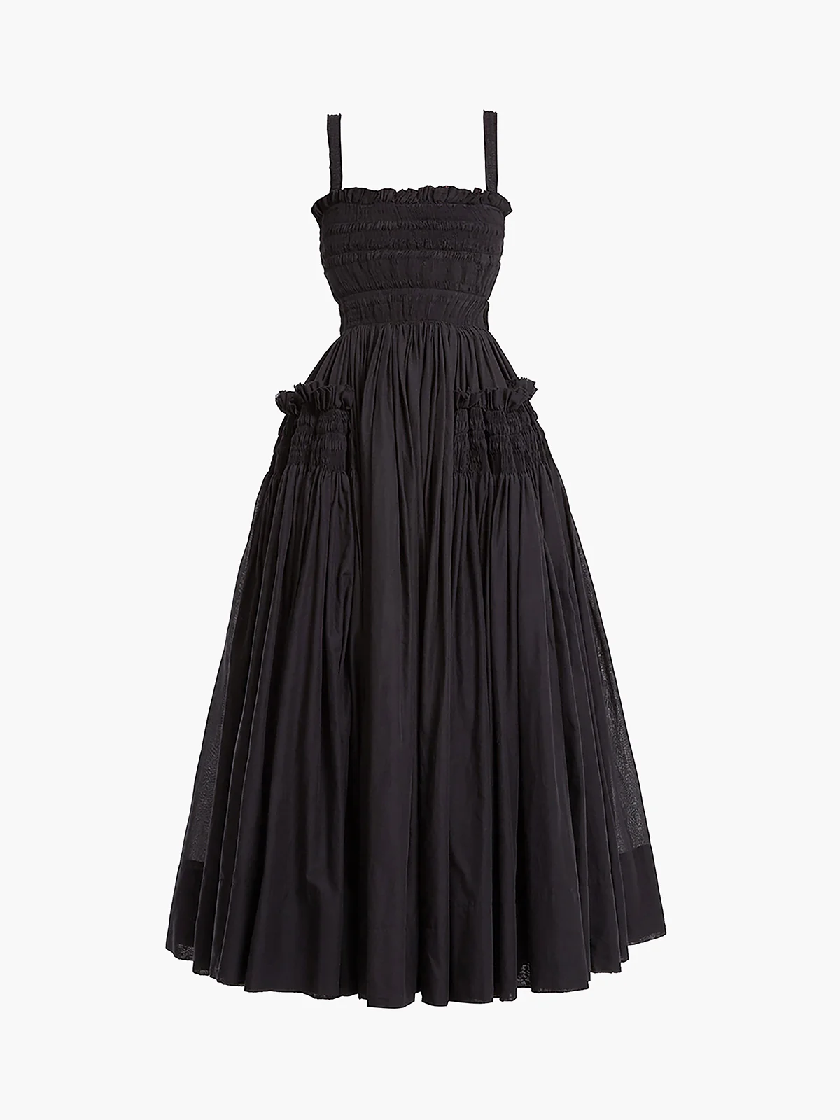 Shirred Pleated Cami Long Dress - Takermore