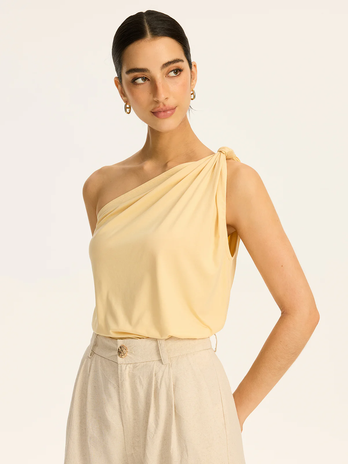 One-Shoulder Ruched Knit Top - Takermore