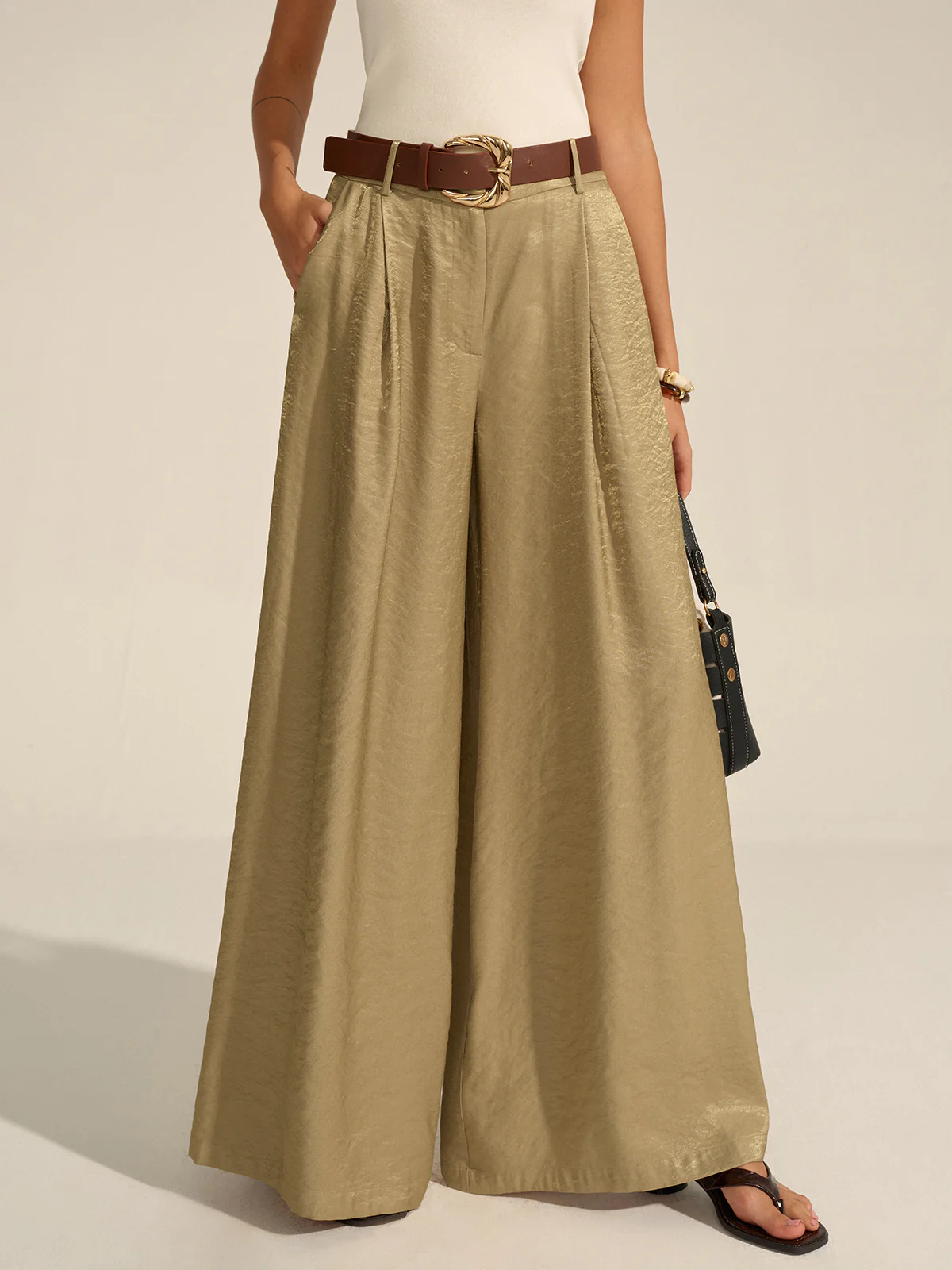 Belted Wide-Leg Pants - Takermore