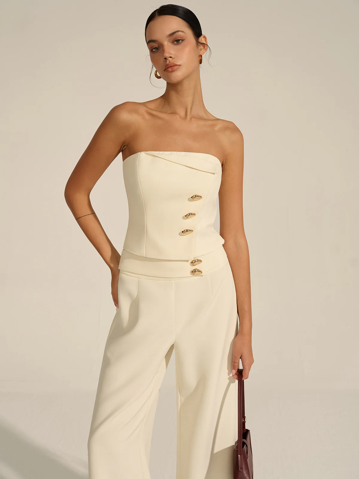 Metal Decor Strapless Crop Top - Takermore