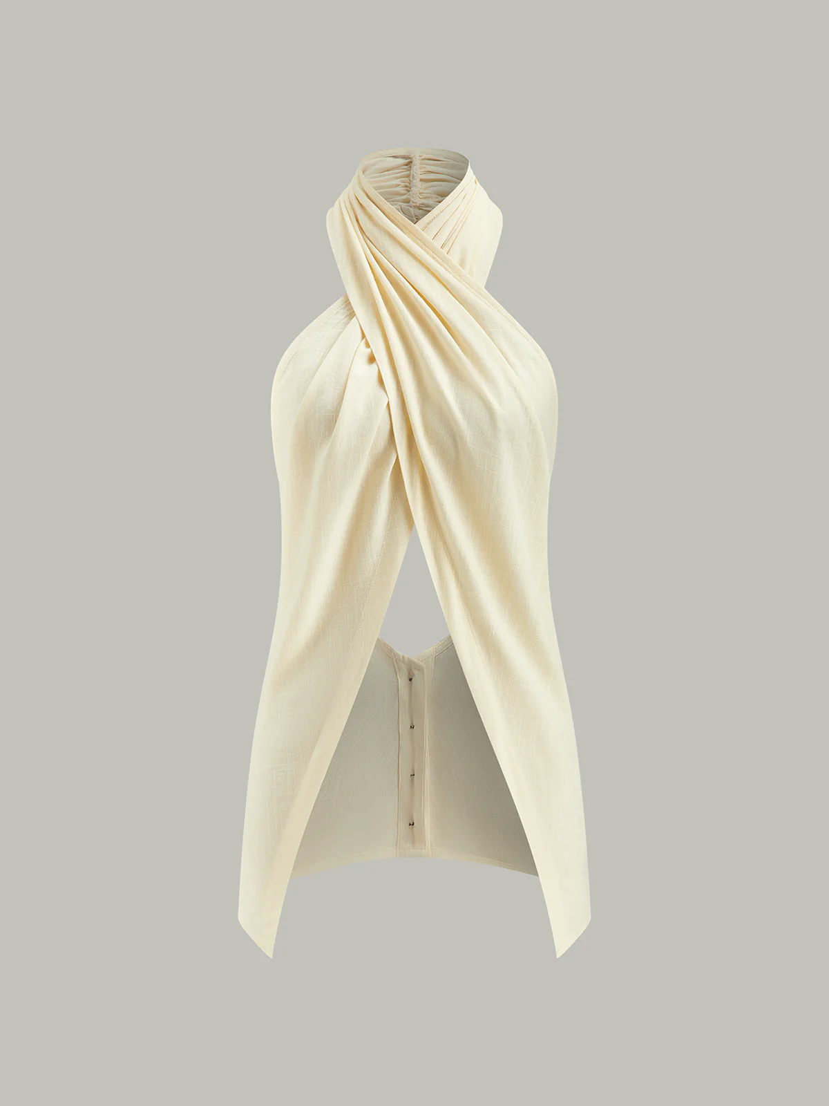 Cross-Halter Neck Wrap Top with Button Detail - Takermore