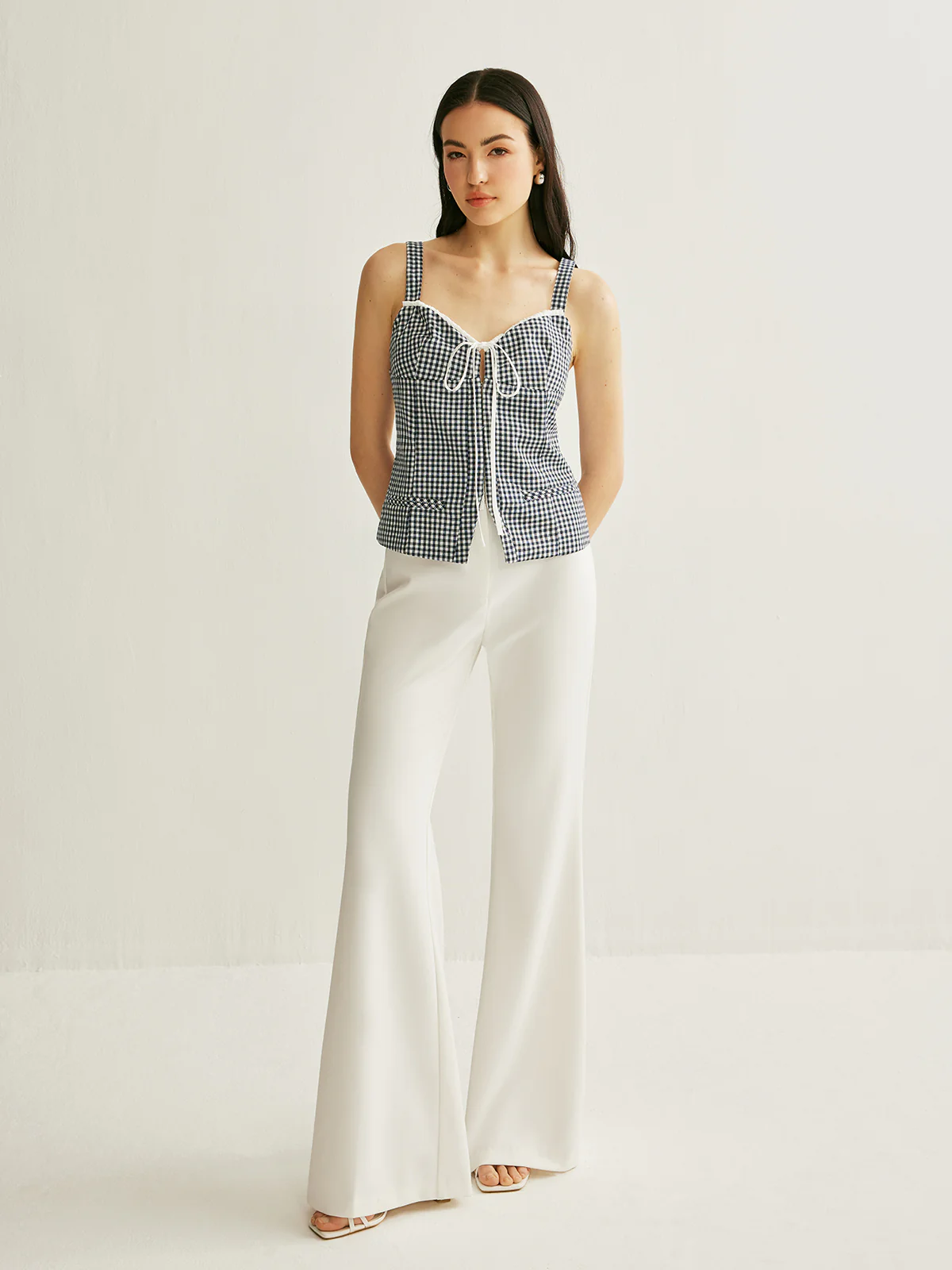 Plaid Tie-Front Sleeveless Top - Takermore