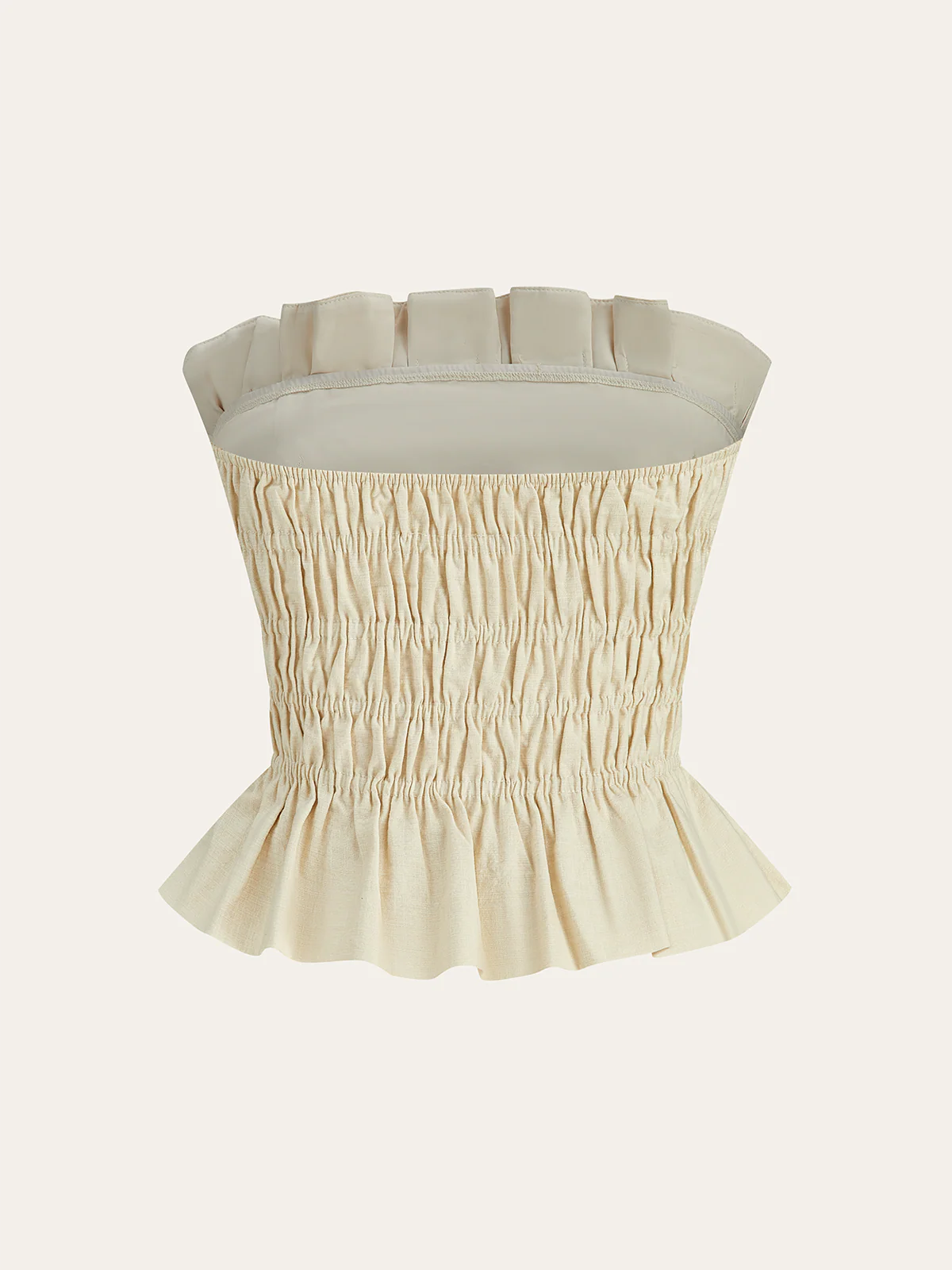 Cotton & Linen Strapless Smocked Peplum Top - Takermore