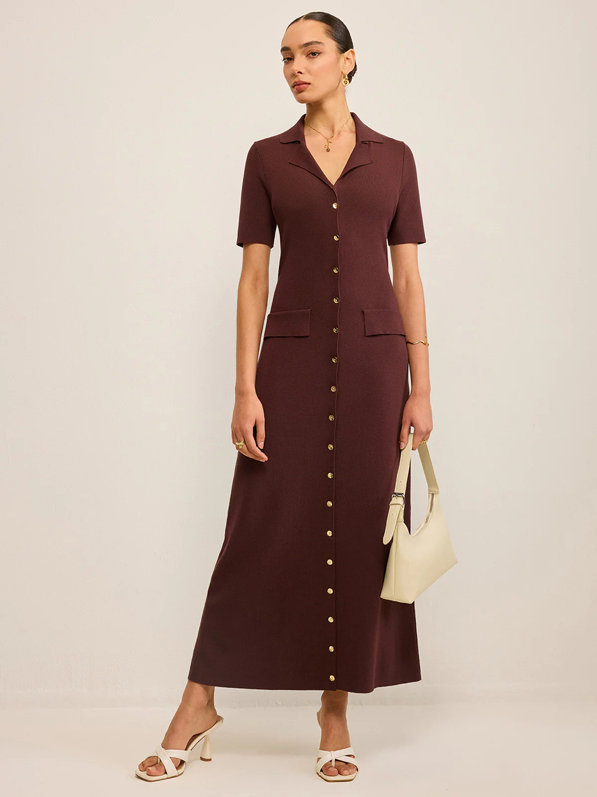 Pocketed Button-Front Maxi Dress - Takermore