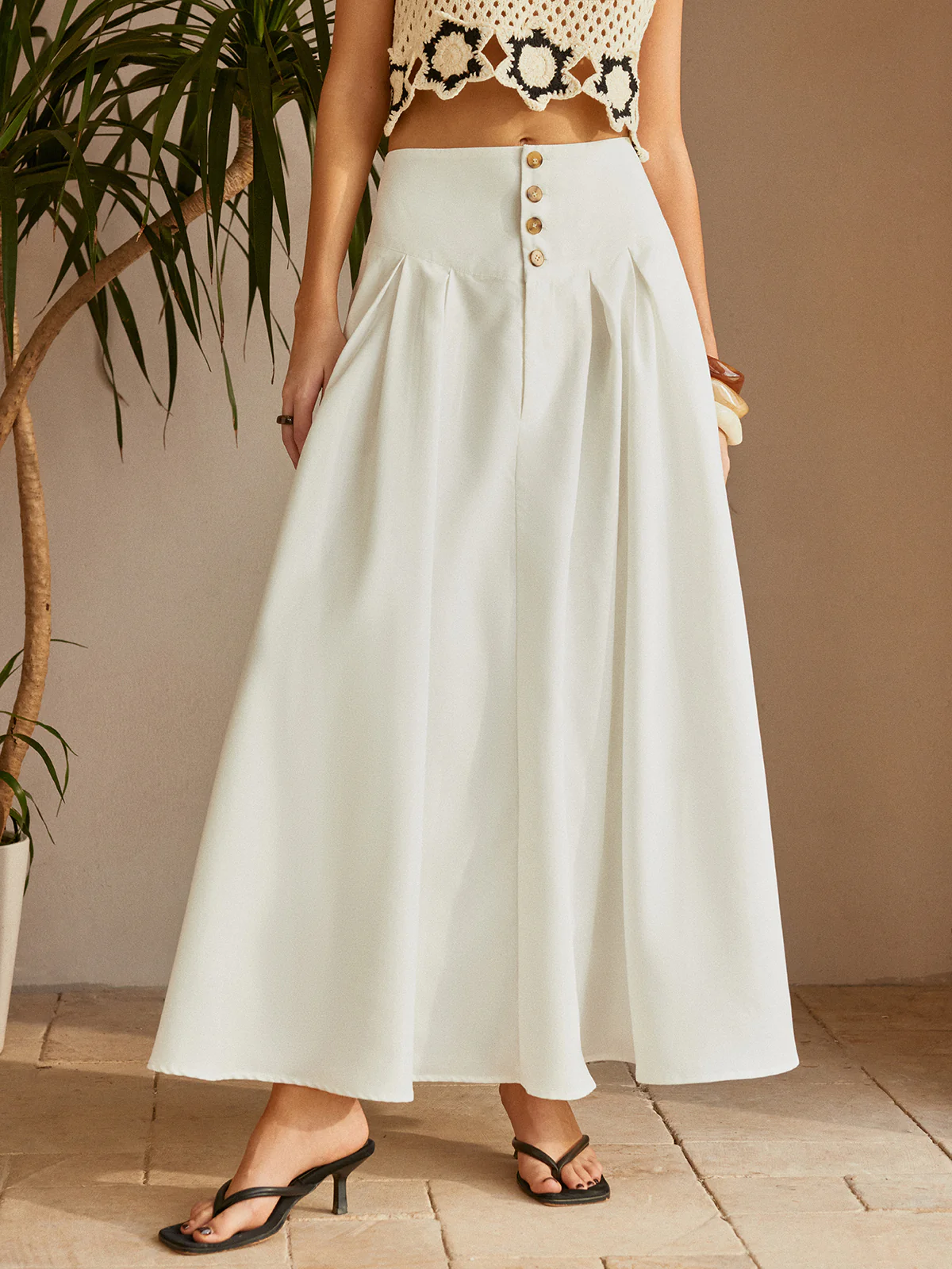 Oversized Button Ruched Pockets Skirt - Takermore