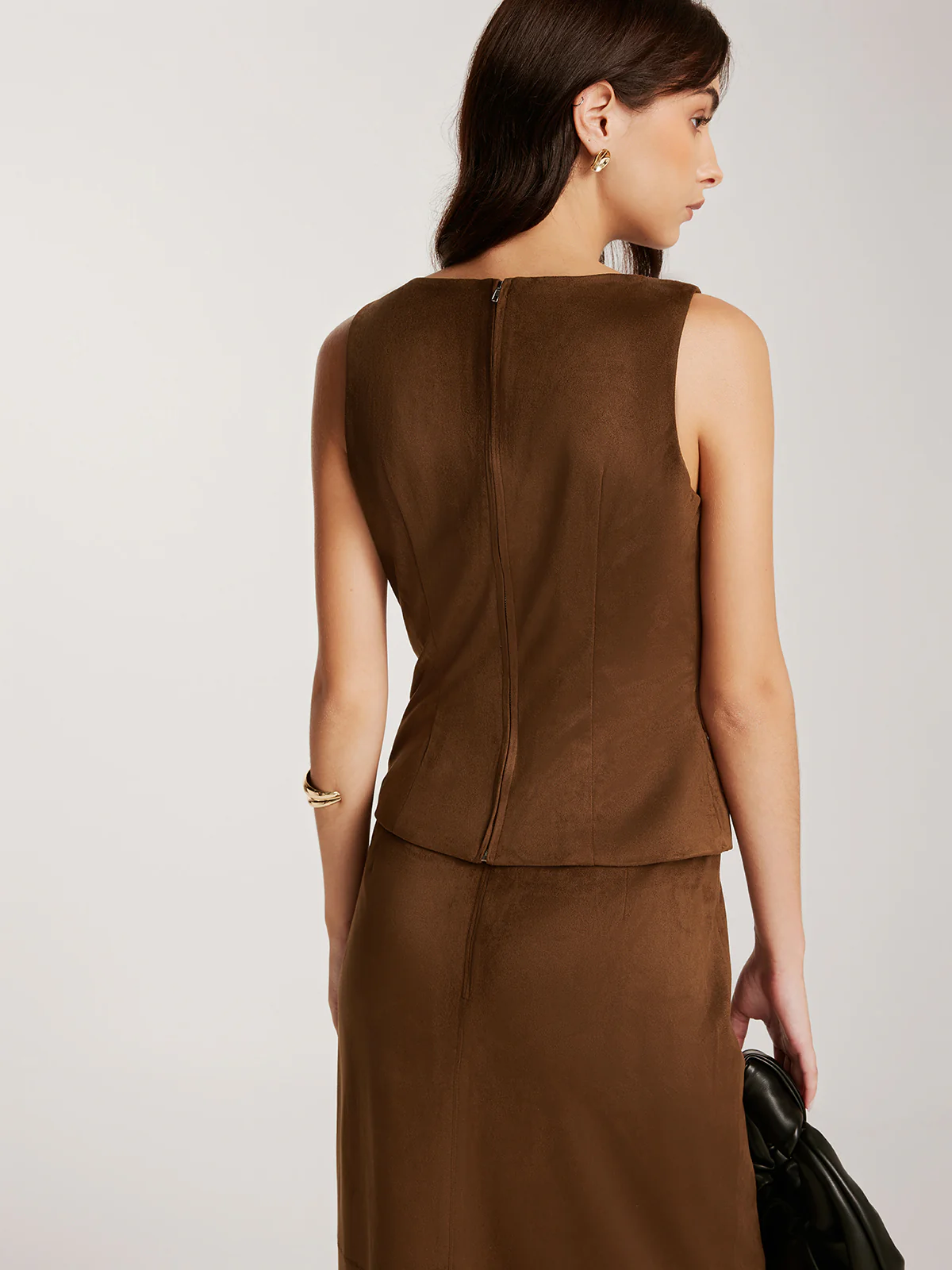 Back-Zipper Suede Tank Top - Takermore