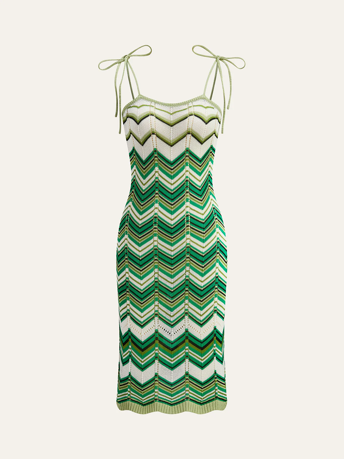 Chevron-Patterned Tie-Strap Knit Midi Dress - Takermore