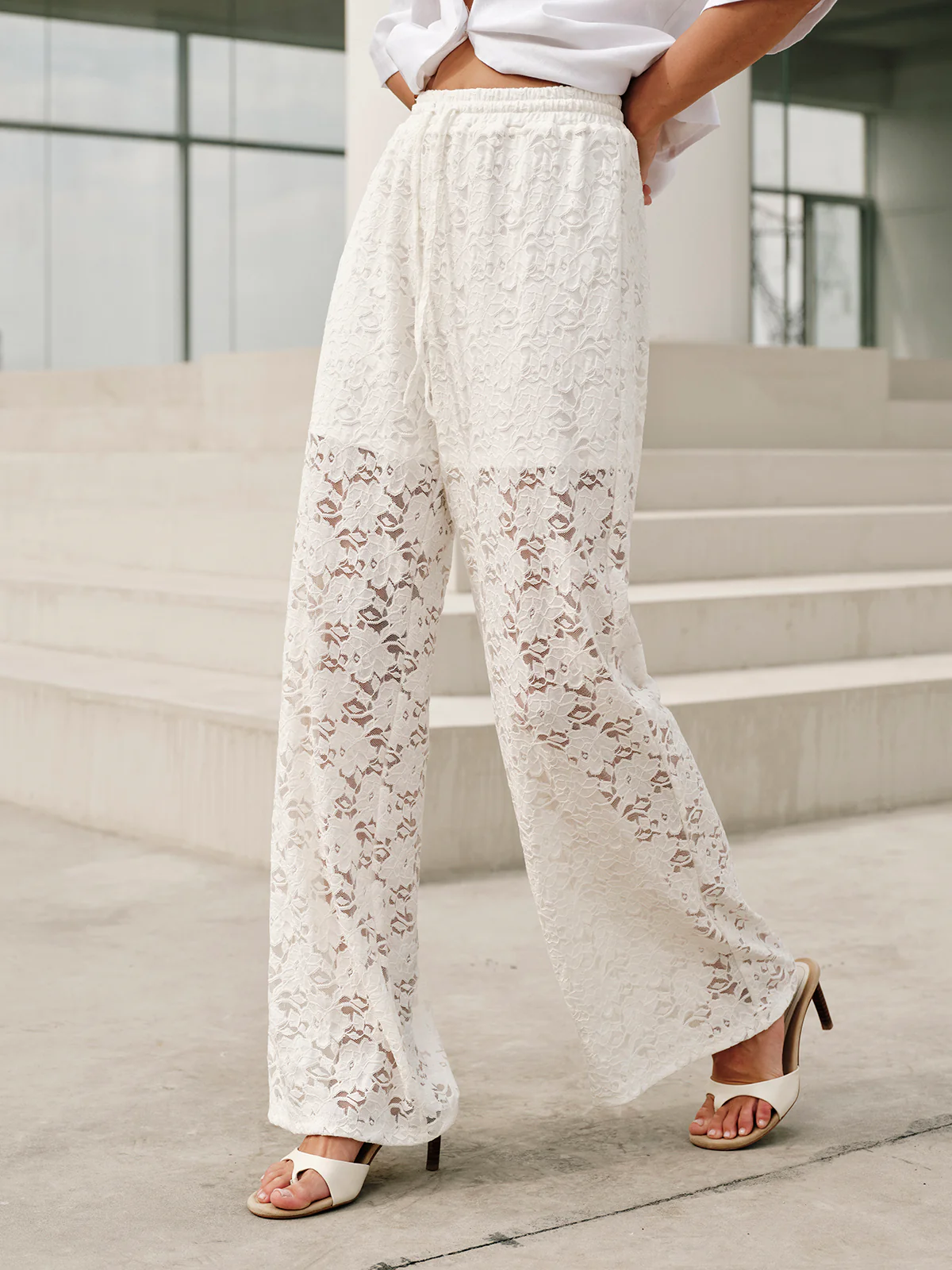 Drawstring Mid-Waist Lace Pant - Takermore