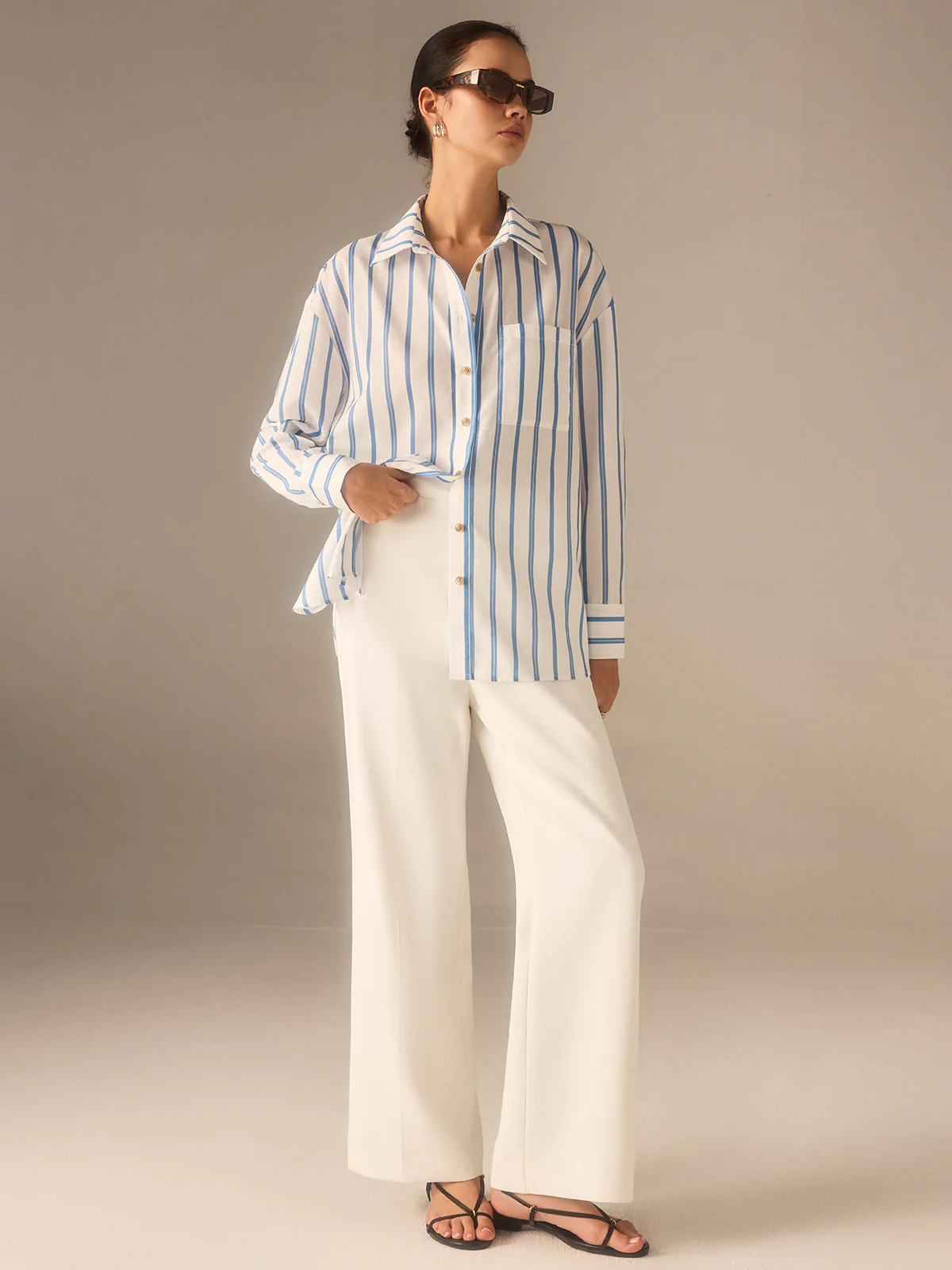 Oversized Striped Button Shirt - Takermore