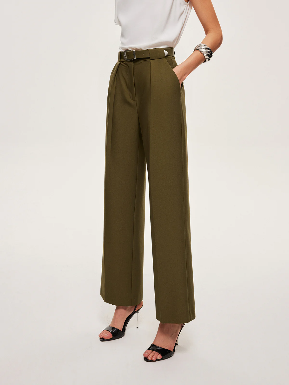 Mid-Waist Belted Straight-Leg Pants - Takermore