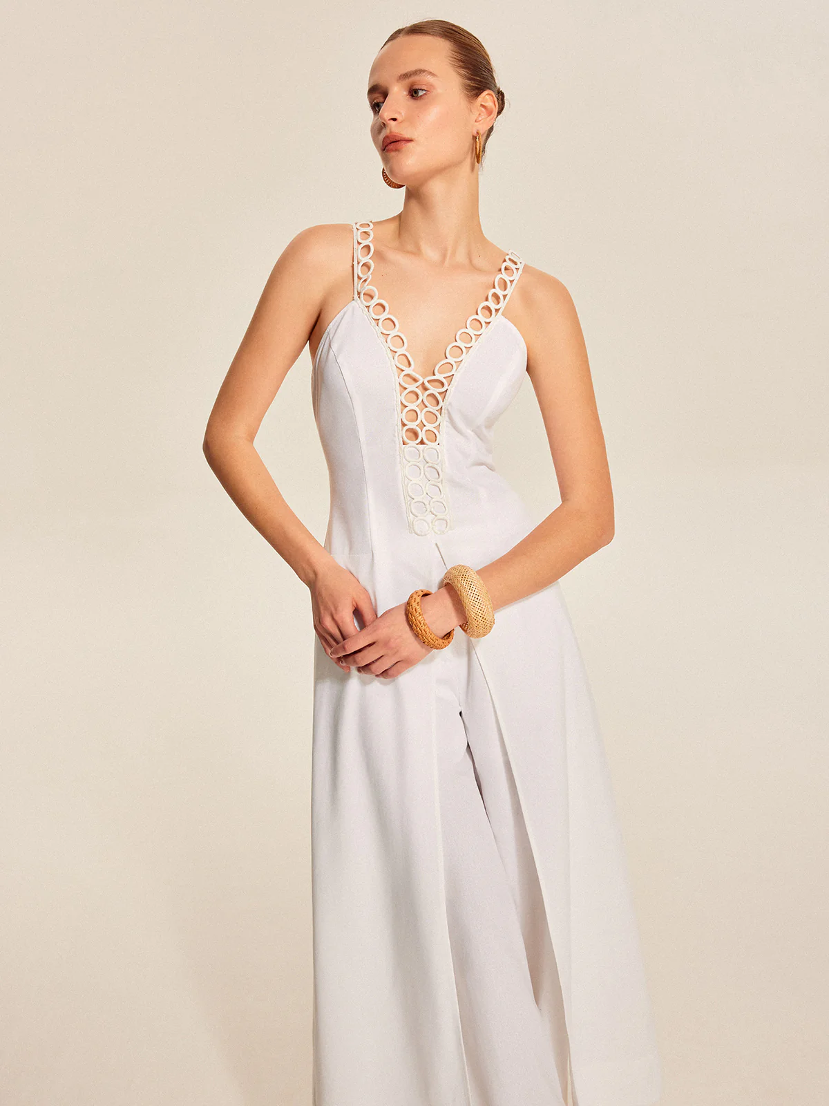 Hollow-Out Lace-Up V-Neck Top - Takermore