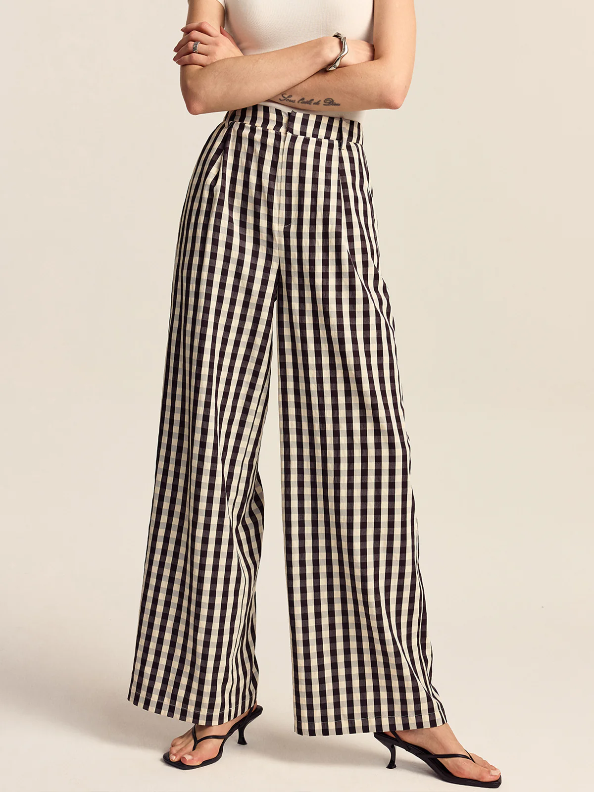 Gingham Wide-Leg Pants - Takermore
