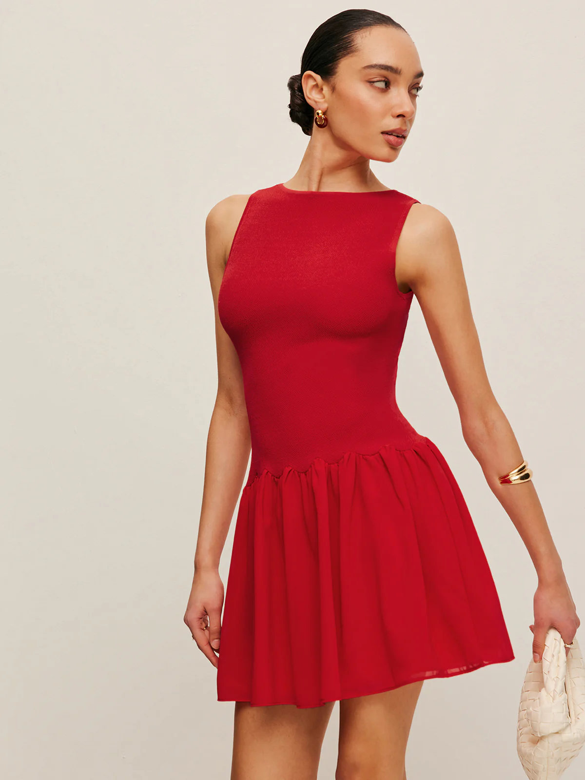 Sleeveless Knit Chiffon Dress - Takermore