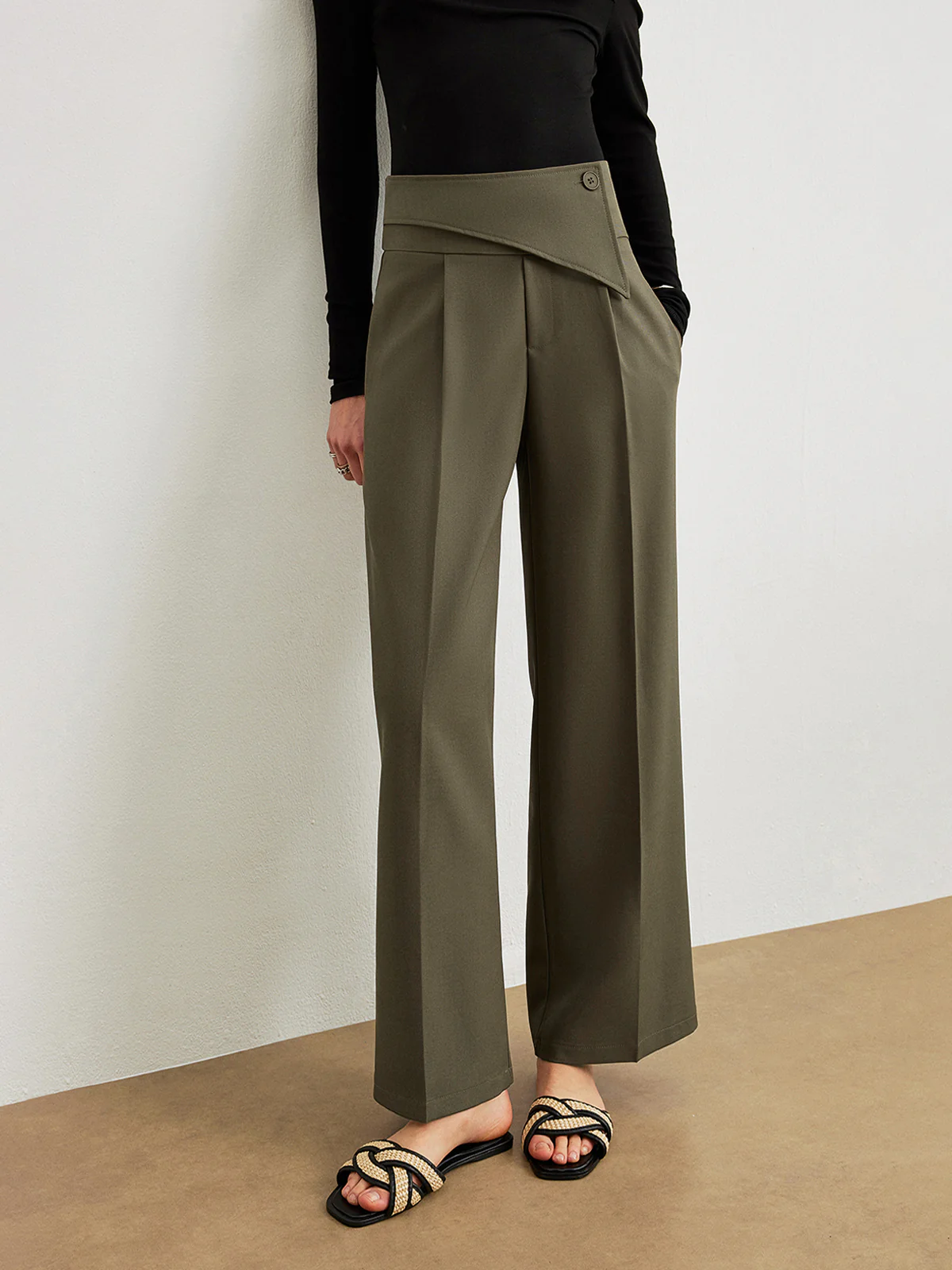 Mid-Waist Asymmetrical Design Pants - Takermore