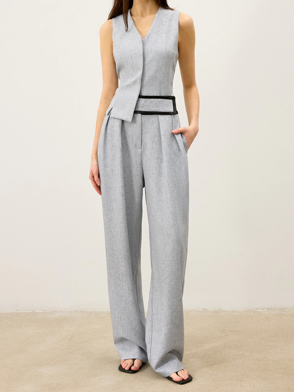 Contrast Waistband Wide - Leg Pants - Takermore