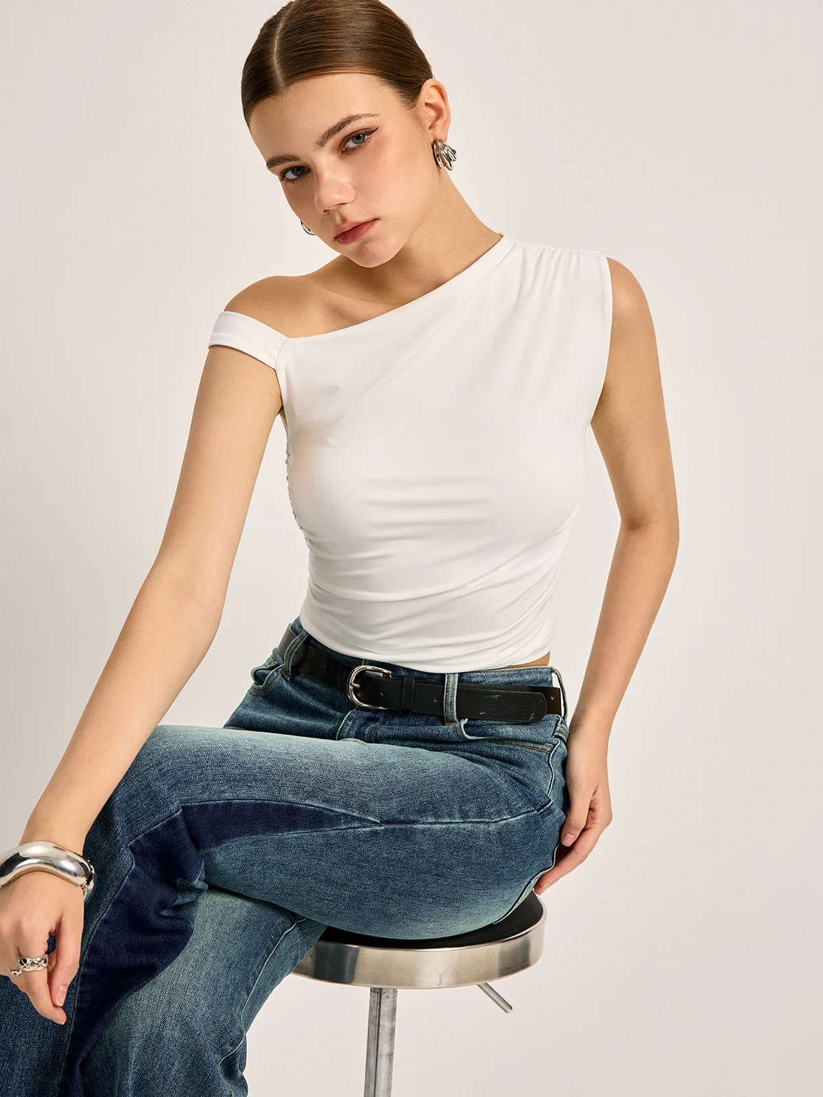 Asymmetrical Cutout Ribbed Top - Takermore