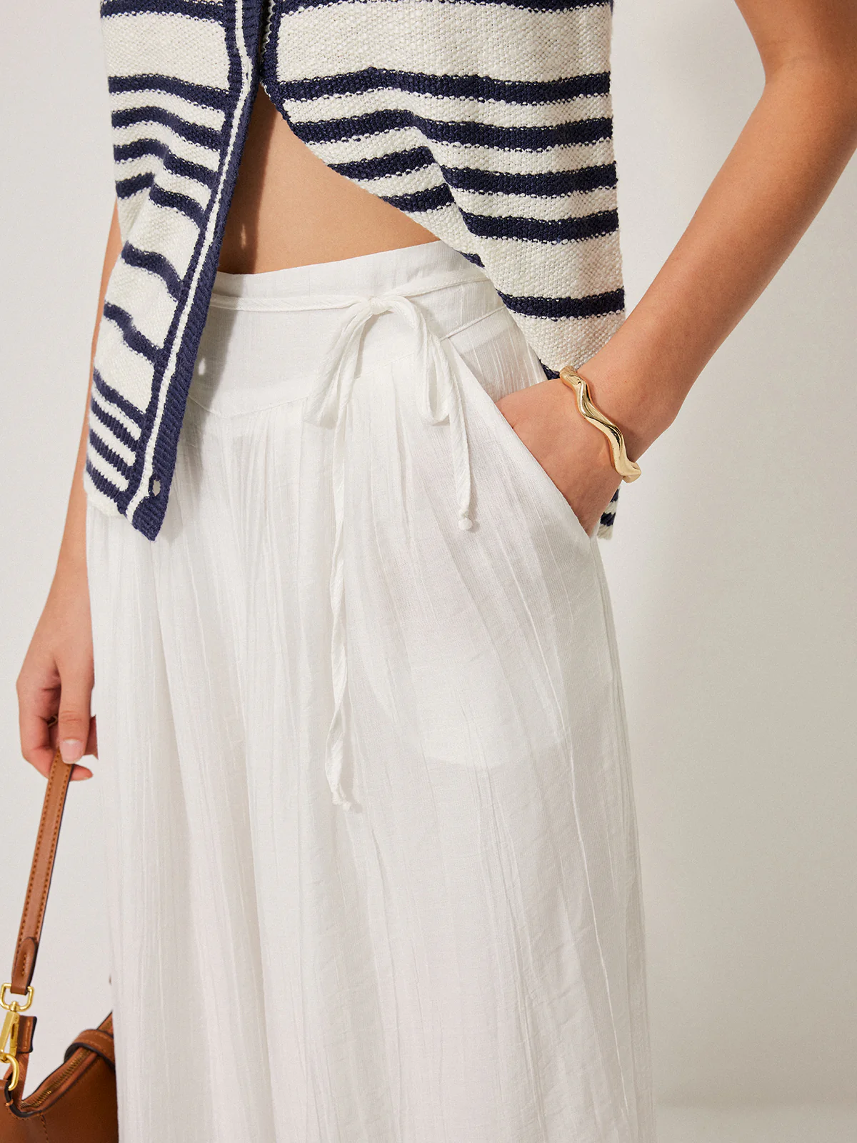 Mid-Waist Pocket Detail Tie Pants - Takermore