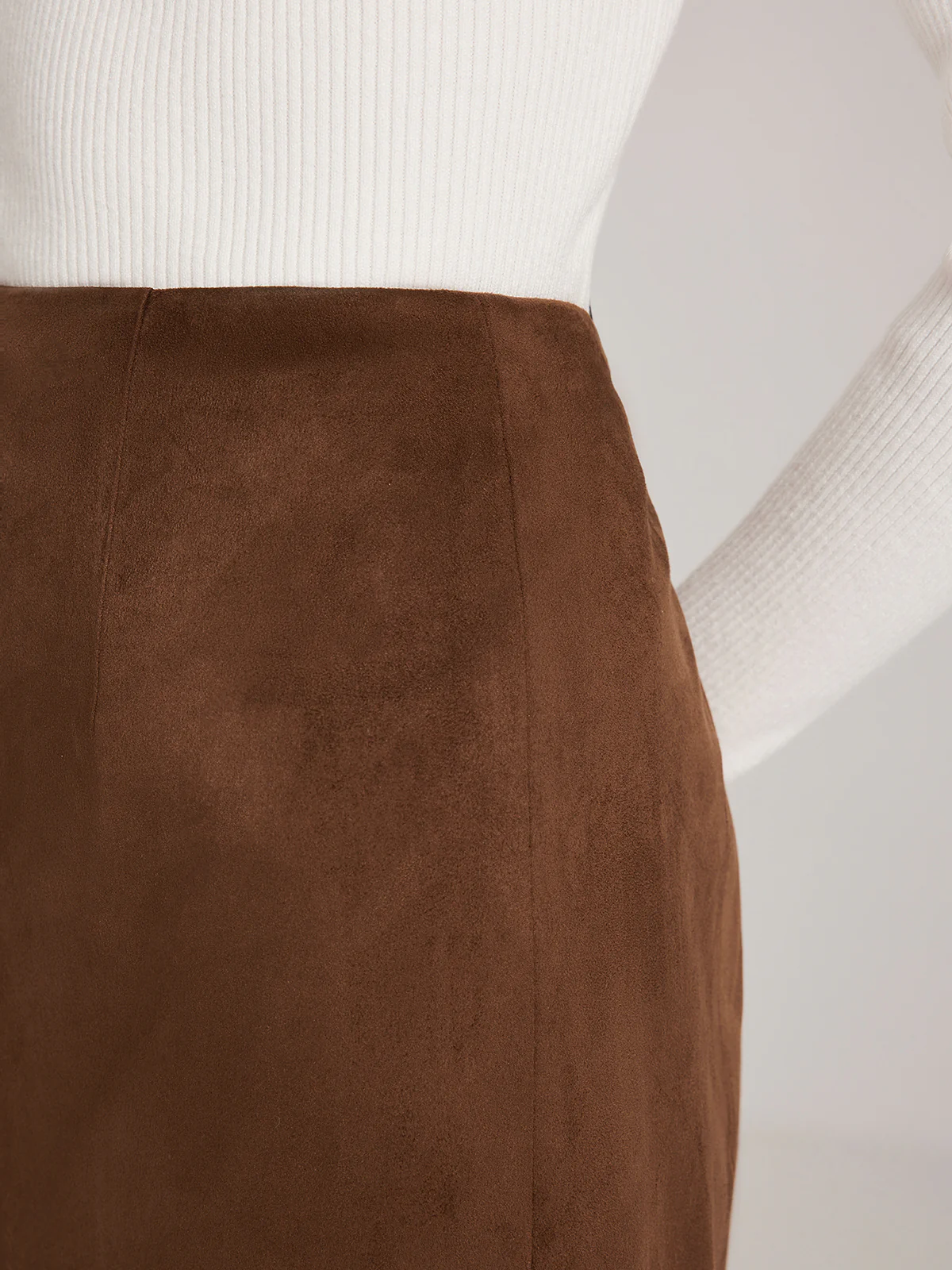 Back-Split Suede Zipper Skirt - Takermore