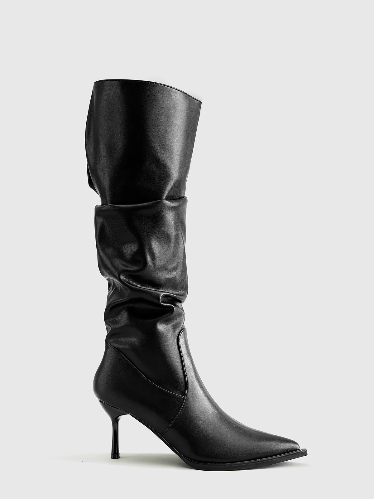 High Heel Ruched Knee-High Boots - Takermore