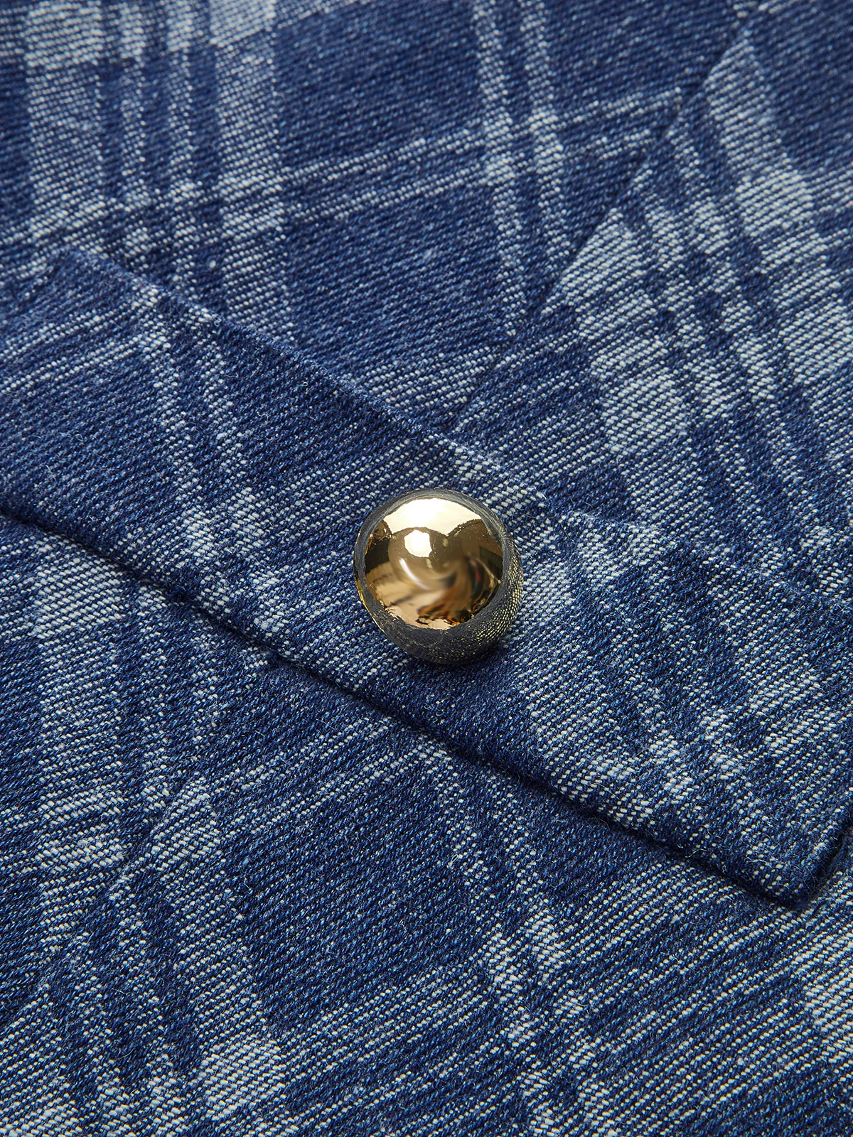 Metal Button Crew-Neck Decor-Pockets Denim Dress - Takermore