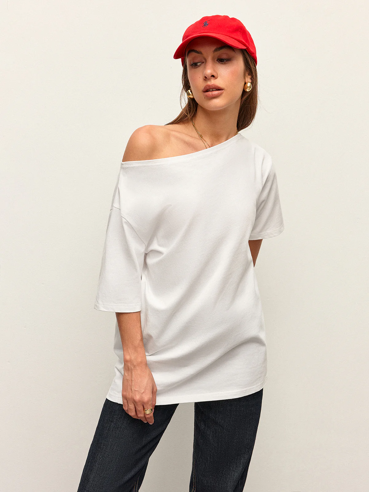Cotton Off-Shoulder T-Shirt - Takermore