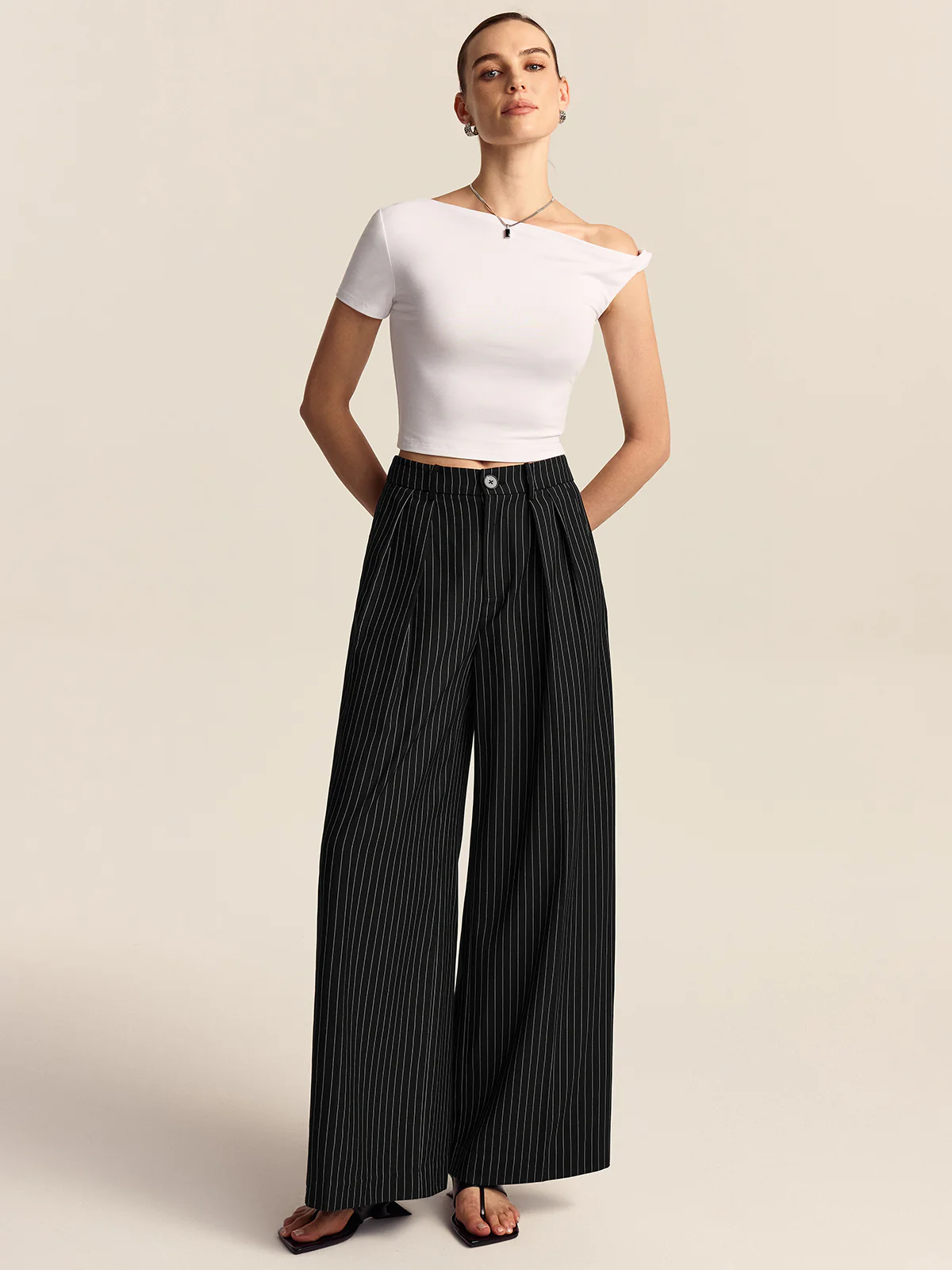 Striped Wide-Leg Pants - Takermore