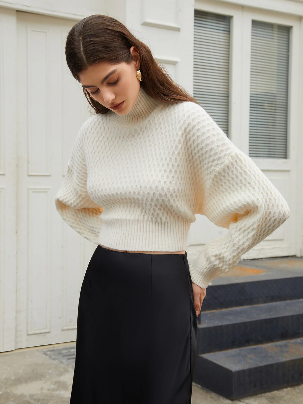 Tie Back Mock Neck Sweater - Takermore